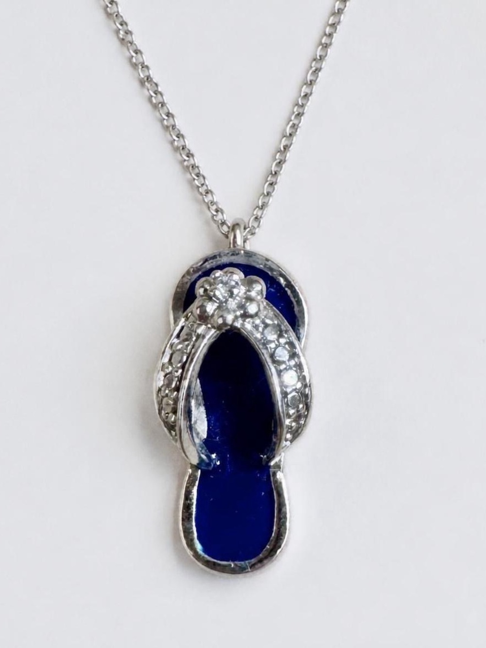 Silver Crystal Flip Flop Pendant - Blue Enamel